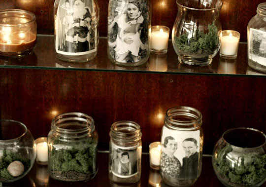 Great Idea: Cozy Terrarium & Photo Display A Beautiful Mess